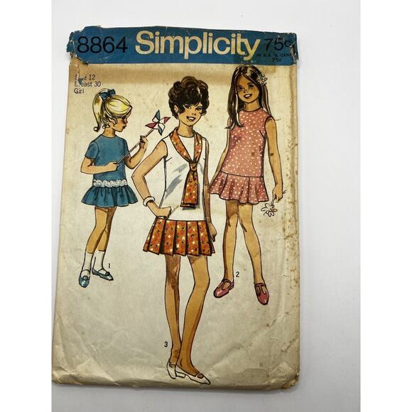 Vintage 1970 Sewing Pattern Women Girls Dresses Simplicity 8864 - Picture 1 of 3